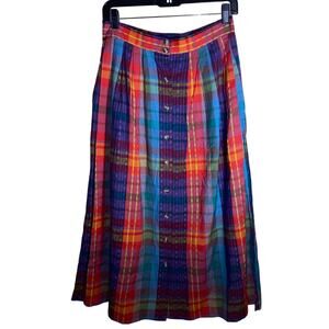 VNTG colorful full length button up skirt M cottagecore light academia